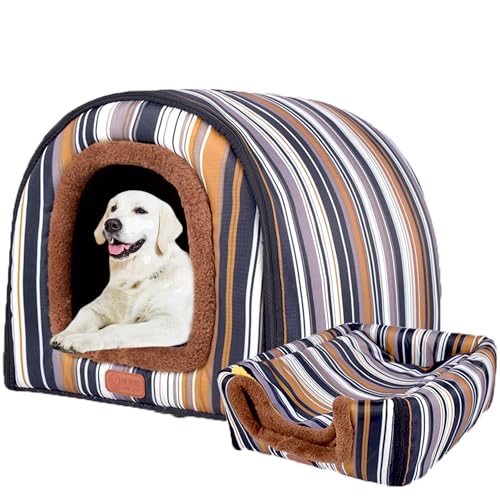 Extra große Hundehütte, Hundebett Haustierhaus mit rutschfester Unterseite, Hundesofa Bett mit waschbarem Bezug, 2-in-1-Haustierbett für Hunde und Katzen, Hundematte, Katzenschutz, 105 x 80 x 78 cm, von XIEMINLE