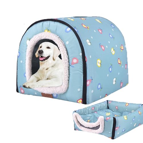 Extra große Hundehütte, Hundebett Haustierhaus mit rutschfester Unterseite, Hundesofa Bett mit waschbarem Bezug, 2-in-1-Haustierbett für Hunde und Katzen, Hundematte, Katzenschutz, 92 x 68 x 72 cm, von XIEMINLE