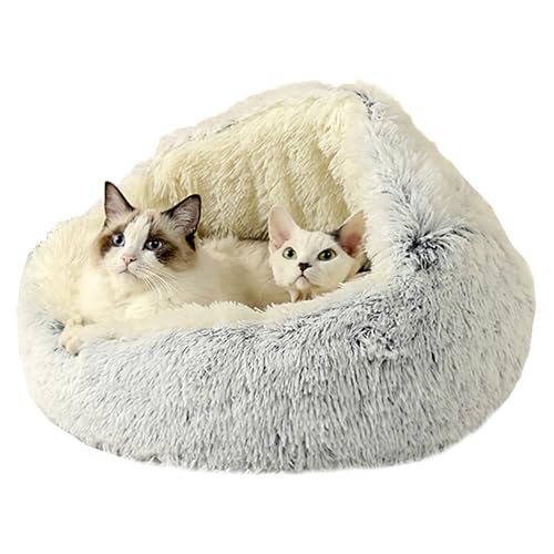 Katzenbett, Katzensofa, Donut-Haustierbett für Kätzchen und Welpen, Haustierkissen mit rutschfester Unterseite, Plüsch-Katzenzeltkissen, Katzennest, waschbar, Katzenschlafbett, 40 cm, Grau von XIEMINLE