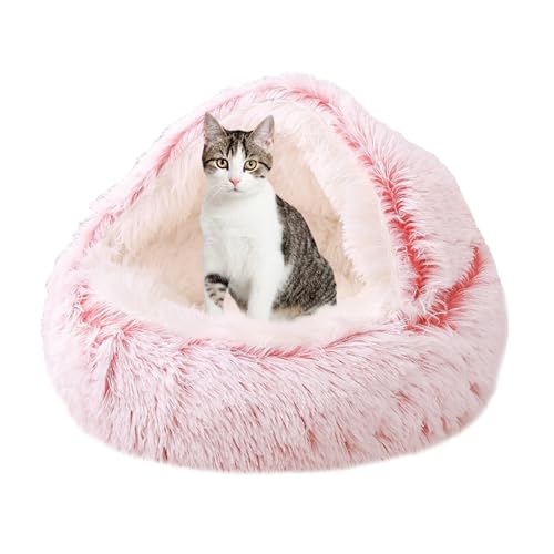 Katzenbett, Katzensofa, Donut-Haustierbett für Kätzchen und Welpen, Haustierkissen mit rutschfester Unterseite, Plüsch-Katzenzeltkissen, Katzennest, waschbar, Katzenschlafbett, 40 cm, Rosa von XIEMINLE