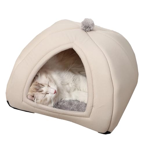 Katzenbett, Katzenzelt, beruhigendes Katzenhausbett, Katzenhaus Kätzchenbett mit rutschfester Unterseite, Haustiersofa für Indoor-Katzen, Haustierzelt, Katzen-Schlafhöhle mit abnehmbarem Kissen, 47 x von XIEMINLE