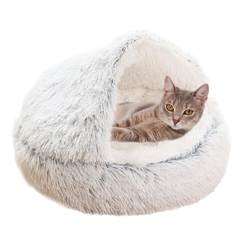 Katzensofa, beruhigendes Bett, Plüsch-Katzenbett, Haus für Haustiere, Katzen und Hunde, Katzenzeltkissen, Anti-Angst-Kätzchenbett, Katzenhaus, Donut-Katzennest mit rutschfester Unterseite, 50 cm, Grau von XIEMINLE