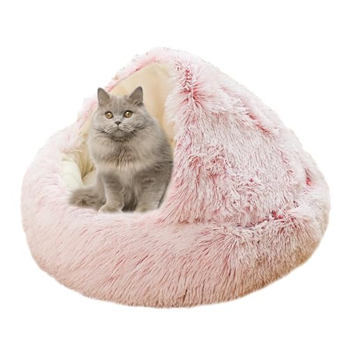 Plüsch Donut Katzenbett Haus, Katze Beruhigendes Bett Haustierkissen, rutschfestes Katzenzeltkissen Kätzchen Welpe Haustierbett, Katzennest Katzenhöhle Schlafbett Katzensofa waschbar, 40 cm, Pink2 von XIEMINLE