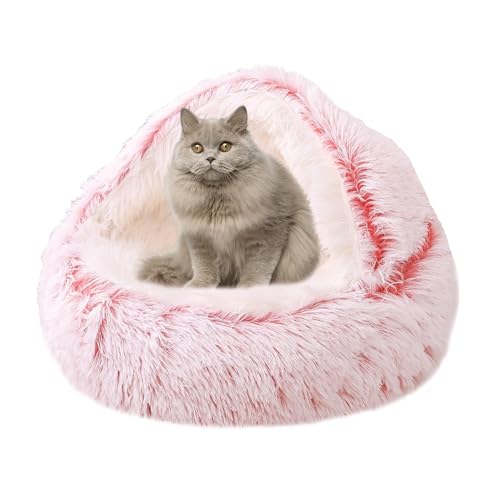 Plüsch Donut Katzenbett Haus, Katze Beruhigendes Bett Haustierkissen, rutschfestes Katzenzeltkissen Kätzchen Welpe Haustierbett, Katzennest Katzenhöhle Schlafbett Katzensofa waschbar, 60 cm, Rosa 1 von XIEMINLE