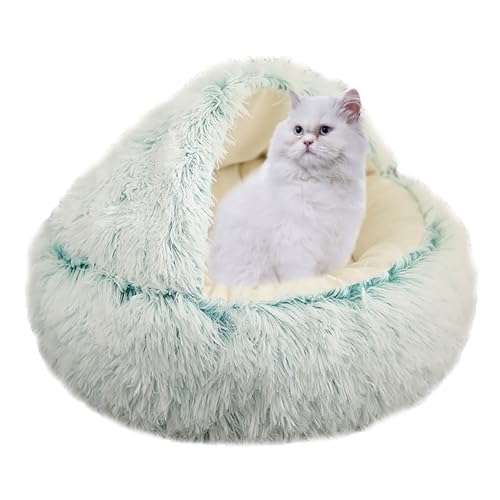 XIEMINLE Beruhigendes Katzenbett, Katzenhaus für Kätzchen und Welpen, Hunde, Anti-Angst-Katzensofa, waschbar, Donut-Kuschelkatzennest, Haustierbett mit rutschfester Unterseite, 50 cm, Grün von XIEMINLE