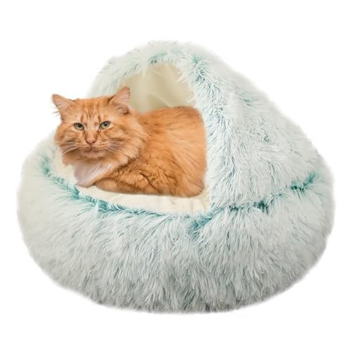 XIEMINLE Beruhigendes Katzennest, Katzensofa für Kätzchen und Welpen, Hunde, rutschfestes Haustierbett, Donut-Kuschelnest, waschbar, Anti-Angst-Katzenzelt, Kissen, Katzenkorb, 50 cm, Grün von XIEMINLE