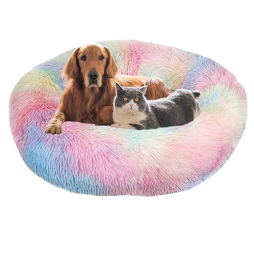 XIEMINLE Donut-Katzenbett, Anti-Angst, flauschiges, beruhigendes Haustierbett, rundes Plüsch-Haustierbett für große, mittelgroße und kleine Hunde und Katzen, Hundesofa mit rutschfester Unterseite, 130 von XIEMINLE