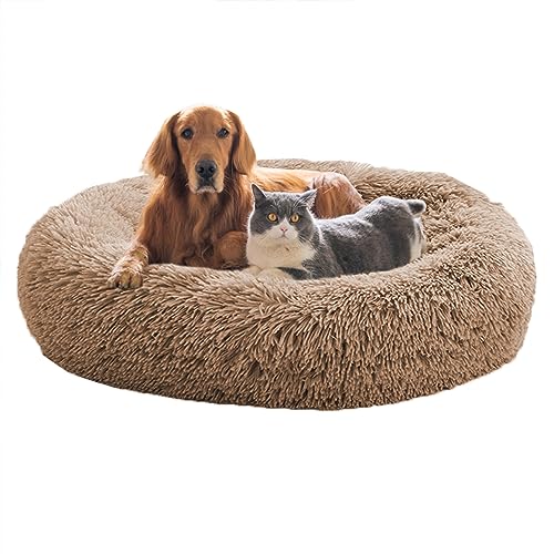 XIEMINLE Donut Katzenbett, Anti-Angst, flauschiges beruhigendes Haustierbett, rundes Plüsch-Haustierbett für große, mittelgroße und kleine Hunde und Katzen, Hundesofa mit rutschfester Unterseite, 130 von XIEMINLE