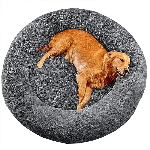 XIEMINLE Großes Donut-Hundebett gegen Angst, beruhigendes Haustierbett, Katzenbett, Donut, Plüsch, Heimwelpen, Kuscheltier mit rutschfester Unterseite, waschbares Welpensofa, Katzenkissen, 110 cm, von XIEMINLE