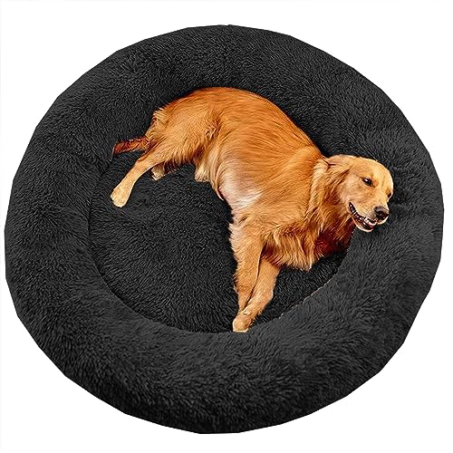 XIEMINLE Großes Donut-Hundebett gegen Angst, beruhigendes Haustierbett, Katzenbett, Donut, Plüsch, Heimwelpen, Kuscheltier mit rutschfester Unterseite, waschbares Welpensofa, Katzenkissen, 110 cm, von XIEMINLE