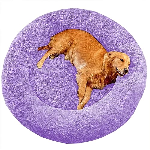 XIEMINLE Großes Donut-Hundebett gegen Angst, beruhigendes Haustierbett, Katzenbett, Donut, Plüsch, Heimwelpen, Kuscheltier mit rutschfester Unterseite, waschbares Welpensofa, Katzenkissen, 130 cm, von XIEMINLE