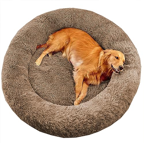 XIEMINLE Großes Donut-Hundebett gegen Angst, beruhigendes Haustierbett, Katzenbett, Donut, Plüsch, Heimwelpen, Kuscheltier mit rutschfester Unterseite, waschbares Welpensofa, Katzenkissen, 140 cm, von XIEMINLE