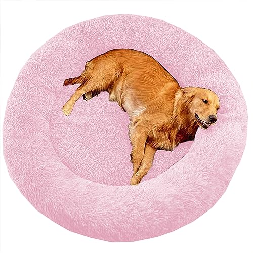 XIEMINLE Großes Donut-Hundebett mit Anti-Angst, beruhigendes Haustierbett, Katzenbett, Donut, Plüsch, Heimwelpen, Kuscheltier mit rutschfester Unterseite, waschbares Welpensofa, Katzenkissen, 130 cm, von XIEMINLE