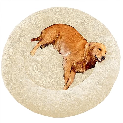 XIEMINLE Großes Donut-Hundebett mit Anti-Angst, beruhigendes Haustierbett, Katzenbett, Donut, Plüsch, Heimwelpen, Kuscheltier mit rutschfester Unterseite, waschbares Welpensofa, Katzenkissen, 150 cm, von XIEMINLE