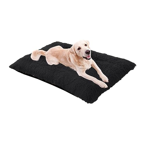 XIEMINLE Hundebett aus Plüsch, beruhigendes Haustierbett, waschbar, rutschfeste Hundekissen, Hundebett, große Anti-Angst-Hundematte, mittelgroßes Hundekissen, 140 x 110 x 12 cm, Schwarz von XIEMINLE