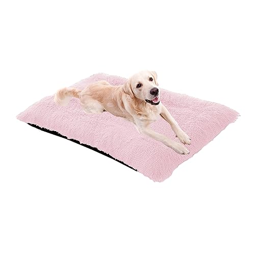 XIEMINLE Hundebett aus Plüsch, beruhigendes Haustierbett, waschbar, rutschfeste Hundekissen, Hundebett, große Anti-Angst-Hundematte, mittelgroßes Hundekissen, 70 x 50 x 8 cm, Rosa von XIEMINLE