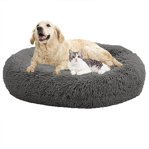 XIEMINLE Hundebetten, beruhigendes Donut-Welpenbett, Donut-Kissenbetten, Heimwelpen-Kuscheltier mit rutschfester Unterseite, Katzen-Haustierkissen, waschbar, Hundesofa, Bett, Hundekissenkorb, 110 cm, von XIEMINLE