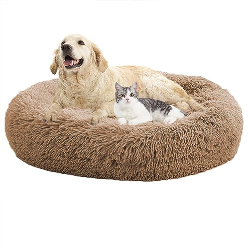 XIEMINLE Hundebetten, beruhigendes Donut-Welpenbett, Donut-Kissenbetten, Heimwelpen-Kuscheltier mit rutschfester Unterseite, Katzen-Haustierkissen, waschbar, Hundesofa, Bett, Hundekissenkorb, 130 cm, von XIEMINLE