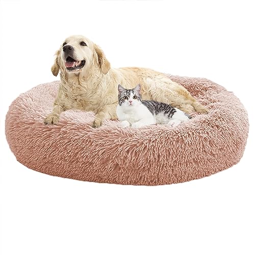 XIEMINLE Hundebetten, beruhigendes Donut-Welpenbett, Donut-Kissenbetten, Heimwelpen-Kuscheltier mit rutschfester Unterseite, Katzen-Haustierkissen, waschbar, Hundesofa, Bett, Hundekissenkorb, 90 cm, von XIEMINLE