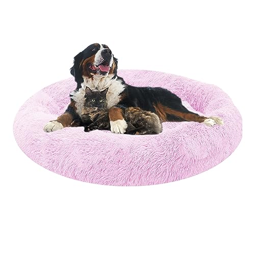 XIEMINLE Orthopädisches Hundebett, Round Plüsch Hundebett, Haustierbett für Große Mittelgroße Hunde, Hundesofa Katzenbett Donut, Waschbar Hundekorb Antistress Kuschelig Hundekissen(Ø130cm) von XIEMINLE