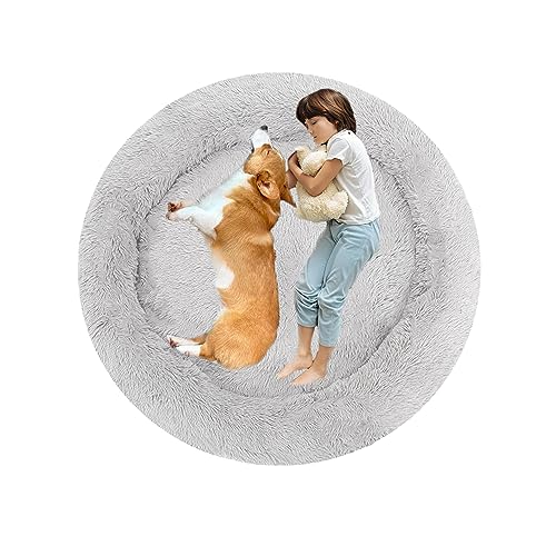 XIEMINLE Rundes Hundebett Hundesofa, Hundebett Mittelgroße Hunde, Orthopädisches Hundebett Welpen Kissen, Donut Haustierbett für Hund, Katzenbett Hundekorb Waschbar, Flauschiges Katzenbett(Ø130cm) von XIEMINLE