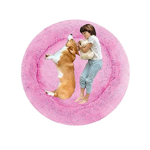 XIEMINLE Rundes Hundebett Hundesofa, Hundebett Mittelgroße Hunde, Orthopädisches Hundebett Welpen Kissen, Donut Haustierbett für Hund, Katzenbett Hundekorb Waschbar, Flauschiges Katzenbett(Ø110cm) von XIEMINLE