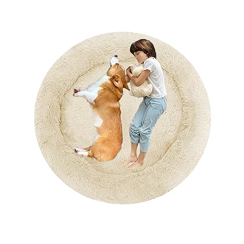 XIEMINLE Rundes Hundebett Hundesofa, Hundebett Mittelgroße Hunde, Orthopädisches Hundebett Welpen Kissen, Donut Haustierbett für Hund, Katzenbett Hundekorb Waschbar, Flauschiges Katzenbett(Ø150cm) von XIEMINLE