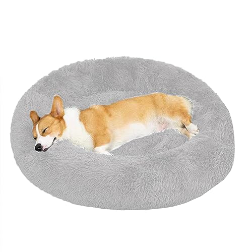 XIEMINLE Rundes Plüsch-Hundebett gegen Angst, beruhigendes Donut-Welpenbett, rutschfestes Donut-Kissenbett für große, mittelgroße und kleine Hunde, waschbares Donut-Hundebett, Hundesofa (90 cm) von XIEMINLE