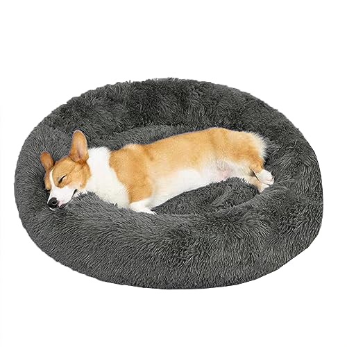 XIEMINLE Rundes Plüsch-Hundebett gegen Angst, beruhigendes Donut-Welpenbett, rutschfestes Donut-Kissenbett für große, mittelgroße und kleine Hunde, waschbares Donut-Hundebett Hundesofa Bett (110 cm) von XIEMINLE