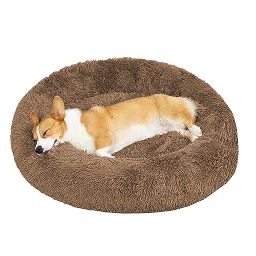 XIEMINLE Rundes Plüsch-Hundebett gegen Angst, beruhigendes Donut-Welpenbett, rutschfestes Donut-Kissenbett für große, mittelgroße und kleine Hunde, waschbares Donut-Hundebett Hundesofa Bett (130 cm) von XIEMINLE