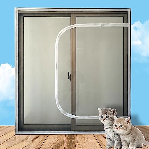 XIEMINLE Selbstklebende Fensterschutzgitter für Katzen mit Reißverschluss, flaches Fenster-Sicherheitsnetz für Katzen, Sicherheitsnetz für Balkon, B x H: 120 x 100 cm, Position 9 von XIEMINLE