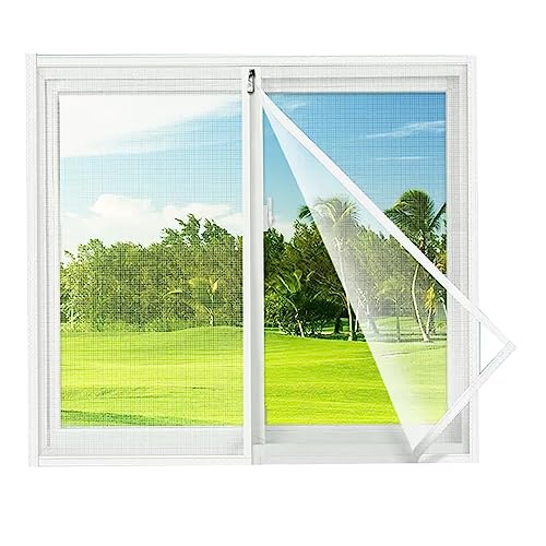 XIEMINLE Selbstklebendes weißes Fenster-Mesh-Netz, Anti-Moskito-Insekten-Fliegengitter, Fensterschutz für Katzen mit Reißverschluss, Fenster-Sicherheitsgitter, B x H: 100 x 100 cm, Position 2 von XIEMINLE