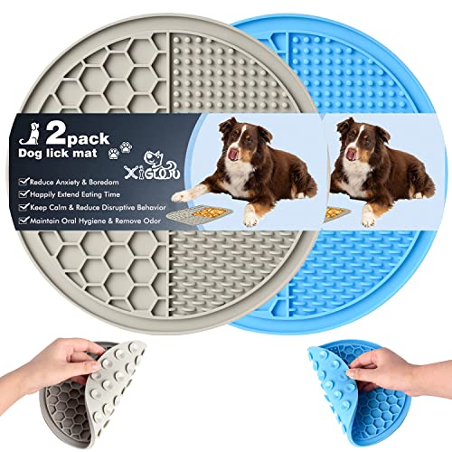 XIGOU Dog Lick Pad, 2er Pack Große Leckmatte für Hunde, Hund Slow Feeder Hund Leckmatte mit Saugnäpfen Langeweile & Angst Reduzierer, Perfekt für Lebensmittel, Leckereien, Joghurt oder Erdnussbutter von XIGOU