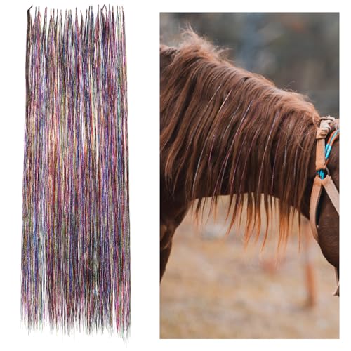 25 Stück Haarschmuck für Pferde, 60cm Bunte Haarsträhnen Glitzernde Pferdehaar Tinsel Extensions Pferde Haarverlängerung Pferdemähne und Schwanz Bling Zubehör für Western-Hochzeitsbraut-Pferde von XIHIRCD