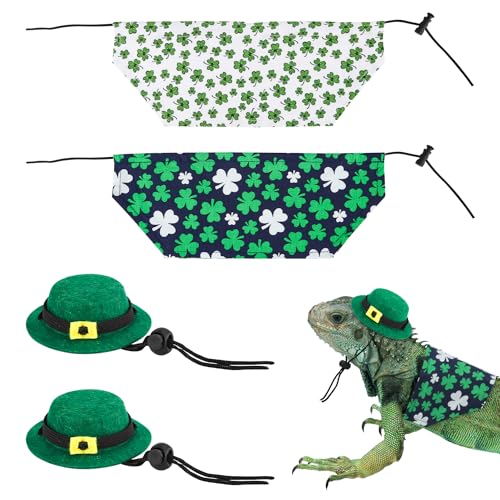 4 Stück Patrick's Day-Hüte und Bandanas, 2 Arten St. Patricks Day Bandana St. Patricks Day-Mütze Kleeblatt-Zubehör Kleeblatt-Kostüm für Kaninchen Meerschweinchen Frettchen Sugar Glider von XIHIRCD