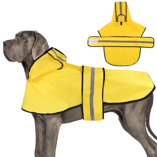 Hunde-Regenmantel mit Kapuze, Verstellbar Hunde-Regenjacke mit Reflektierendem Streifen Gelb Wasserdichter Welpen-Poncho für Kleine Mittelgroße Große Hunde (2XL) von XIHIRCD
