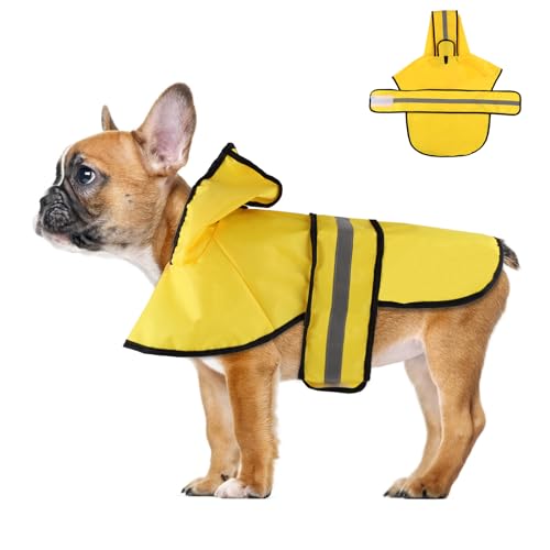 Hunde-Regenmantel mit Kapuze, Verstellbar Hunde-Regenjacke mit Reflektierendem Streifen Gelb Wasserdichter Welpen-Poncho für Kleine Mittelgroße Große Hunde (M) von XIHIRCD