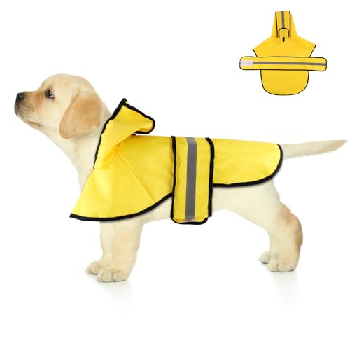 Hunde-Regenmantel mit Kapuze, Verstellbar Hunde-Regenjacke mit Reflektierendem Streifen Gelb Wasserdichter Welpen-Poncho für Kleine Mittelgroße Große Hunde (S) von XIHIRCD