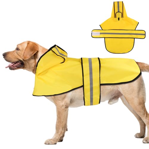 Hunde-Regenmantel mit Kapuze, Verstellbar Hunde-Regenjacke mit Reflektierendem Streifen Gelb Wasserdichter Welpen-Poncho für Kleine Mittelgroße Große Hunde (XL) von XIHIRCD