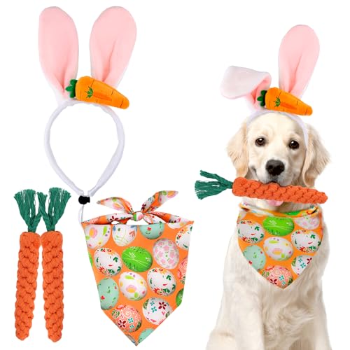 Oster Hundekostüm, Oster Hundehalstuch Hunde Hasenohren Stirnband Hunde Suchspiel Karotten Hunde Oster Outfit Oster Welpenspielzeug für Urlaub Party Cosplay von XIHIRCD