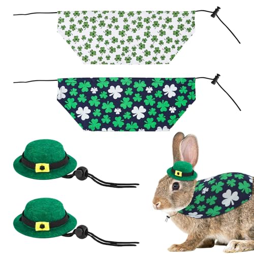 XIHIRCD 4 Stück Patrick's Day-Hüte und Bandanas, St Patrick's Day Hut Partyhut für Kaninchen 2 Stile St. Patricks Day-Bandana für Meerschweinchen Kaninchen Frettchen Sugar Glider von XIHIRCD