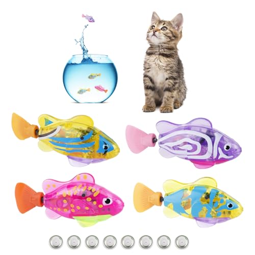 XIHIRCD 4 stücke Roboter Fisch Katze Spielzeug, Interaktives Fisch Katze Spielzeug Lustig Schwimmen im Wasser mit LED-Licht Roboter Schwimmen Fisch Spielzeug für Katze Stimulieren Sie Ihre Katze Jäger von XIHIRCD