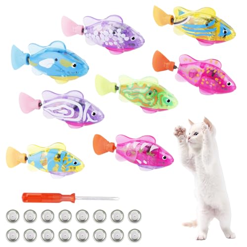 XIHIRCD 8pcs Roboter Fisch Katzenspielzeug, Interaktives Fisch Katzenspielzeug mit Schraubendreher Schwimmen im Wasser mit LED-Licht Roboter Schwimmen Fisch Spielzeug für Katze Stimulieren Sie den von XIHIRCD