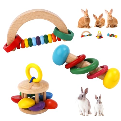 XIHIRCD Hasenspielzeug aus Holz, Sicheres Kaninchenspielzeug Rasselspielzeug aus Holz Bissfestes Spielzeug für Meerschweinchen für Chinchillas Hamster Papageien Kleintiere zum Spielen Zähneknirschen von XIHIRCD