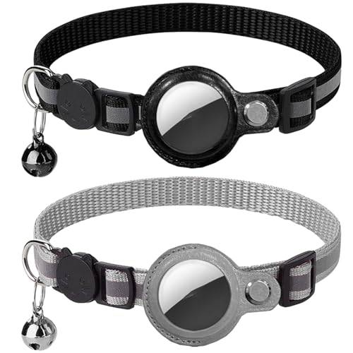 XIIORE 2 Stück Airtag Katzenhalsband mit Glocke, GPS Nylon Integriertes Katzenhalsband, Reflektierendes Katze Halsband mit zerbrechlicher Sicherheitsschnalle für Katze von XIIORE