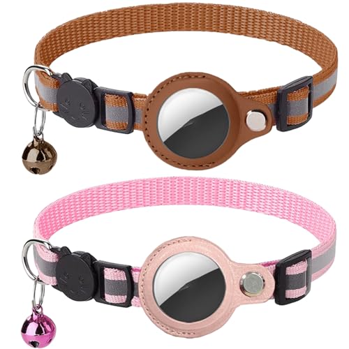 XIIORE 2 Stück Airtag Katzenhalsband mit Glocke, GPS Nylon Integriertes Katzenhalsband, Reflektierendes Katze Halsband mit zerbrechlicher Sicherheitsschnalle für Katze von XIIORE