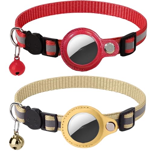 XIIORE 2 Stück Airtag Katzenhalsband mit Glocke, GPS Nylon Integriertes Katzenhalsband, Reflektierendes Katze Halsband mit zerbrechlicher Sicherheitsschnalle für Katze von XIIORE