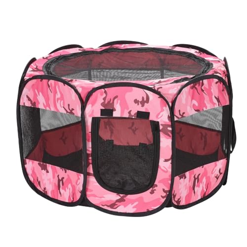 XIMINZ Faltbarer Laufstall für Hunde, Pop-Up-Laufstall, tragbar, für drinnen und draußen, für Kätzchen, Welpen, Laufstall, Katzenkiste, Zelt mit Tragetasche, 600D Oxford (Camo Pink, Größe M (80 x 80 x von XIMINZ