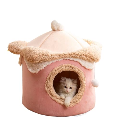 Katzenhaus für Katzen, Bett für Welpen und Kätzchen, niedliches Prinzessinnen-Katzennest, geschlossenes Katzen- und Hundehaus, extra weich und maschinenwaschbar mit Anti-Rutsch. L (48,9 x 48,9 cm), von XINCHANG