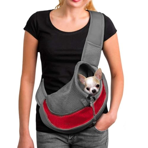 Puppy Sling Carrier Small Dog Sling Carrier Adjustable Pet Bag Carrier Hands Free Cat Carry Bag with Pocket and Safety Belt Soft Comfortable Mesh Pet Carrier for Small Dogs Cats Walking Travel Daily von XINCHIA